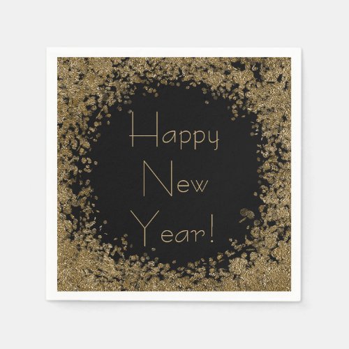 Happy New Year bling with gold and black Napkins