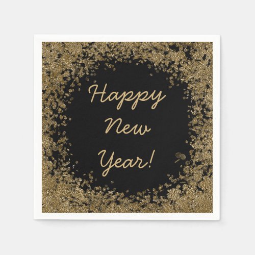 Happy New Year bling with gold and black Napkins