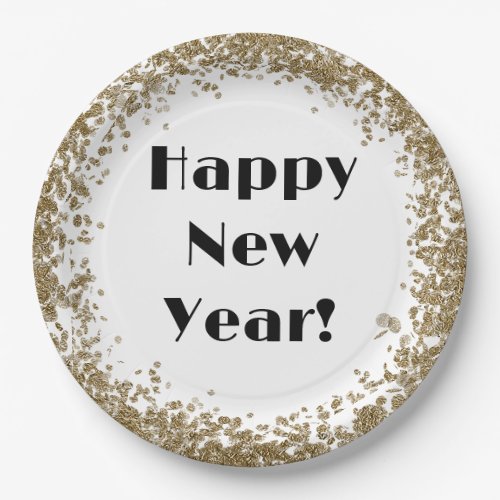 Happy New Year bling with gold and black Paper Plates