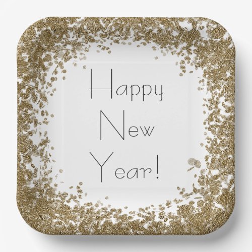 Happy New Year bling with gold and black Paper Plates