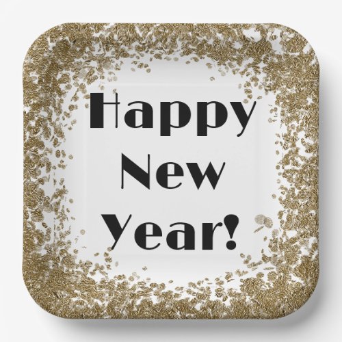 Happy New Year bling with gold and black Paper Plates