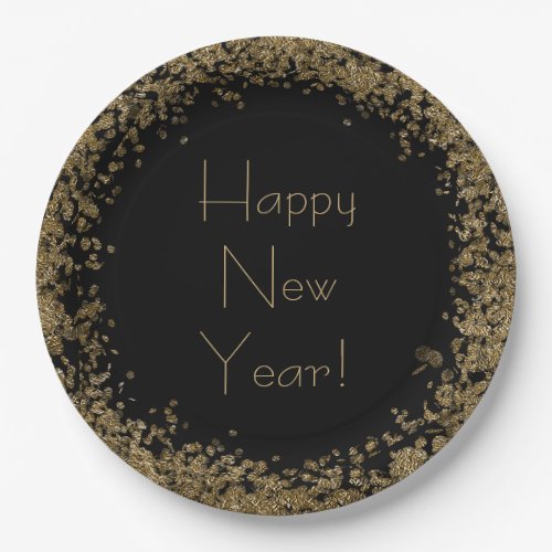 Happy New Year bling with gold and black Paper Plates