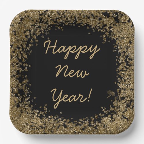 Happy New Year bling with gold and black Paper Plates