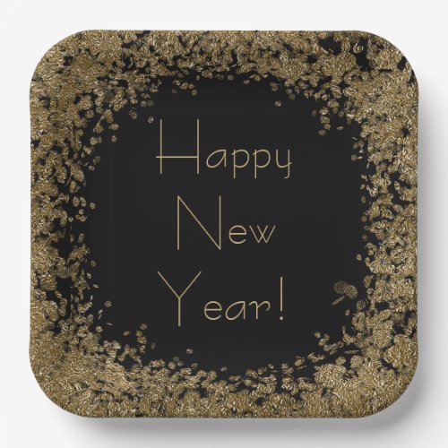 Happy New Year bling with gold and black Paper Plates