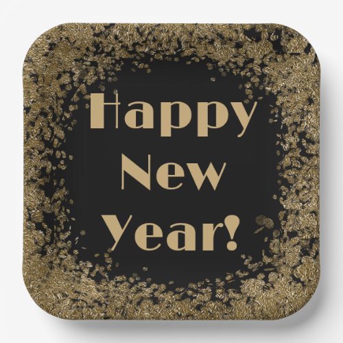 Happy New Year bling with gold and black Paper Plates