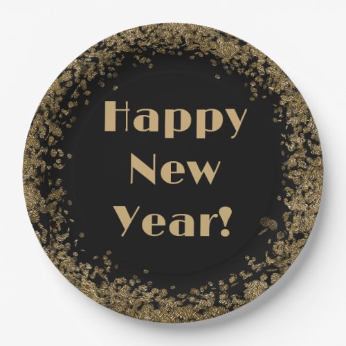 Happy New Year bling with gold and black Paper Plates