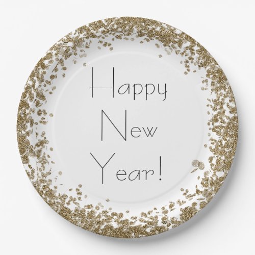 Happy New Year bling with gold and black Paper Plates