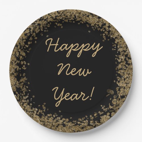 Happy New Year bling with gold and black Paper Plates