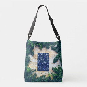 Happy New Year Blue and Green Pine Crossbody Bag