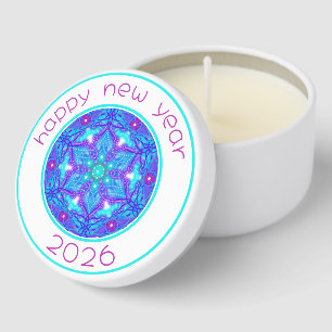 Happy New Year Blue Boho Snowflake Mini Candle Favors