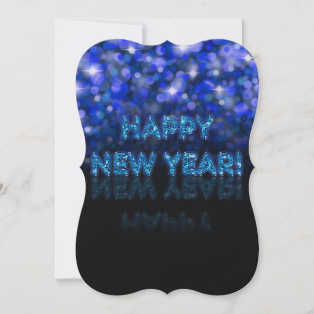 Happy New Year! | Blue Bokehs Sparkles Holiday Card (Front)