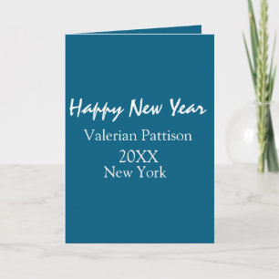 Happy new year blue name place year boho simple card