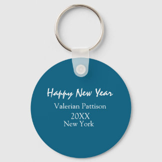 Happy new year blue name place year boho simple keychain