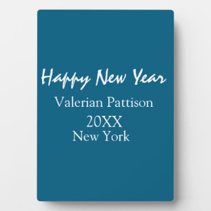 Happy new year blue name place year boho simple plaque