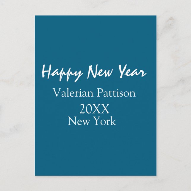 Happy new year blue name place year boho simple  postcard (Front)