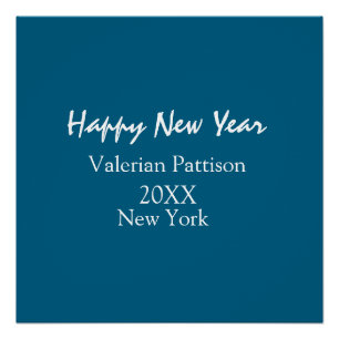 Happy new year blue name place year boho simple poster