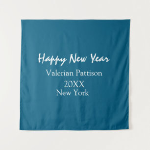 Happy new year blue name place year boho simple  tapestry