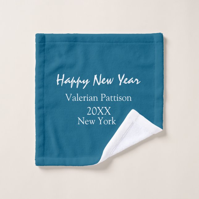 Happy new year blue name place year boho simple  wash cloth (Wash Cloth)