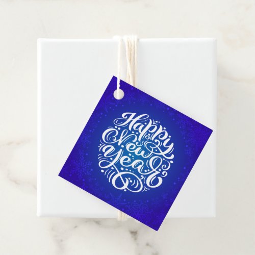 Happy New Year  Blue Snowflakes Favor Tags