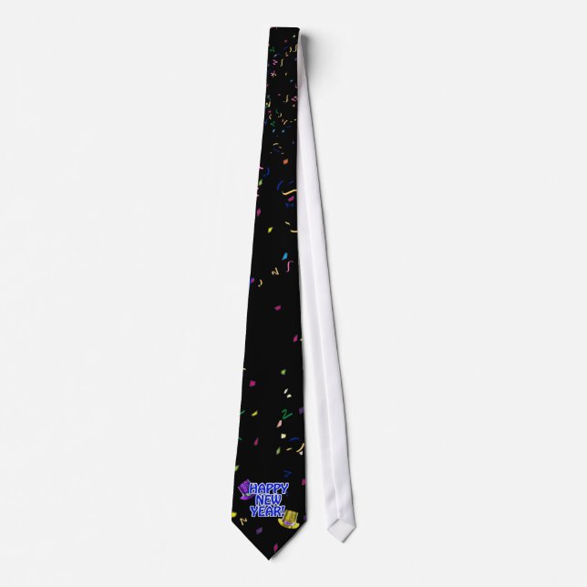 HAPPY NEW YEAR! Blue Text w/Party Hats Tie (Front)