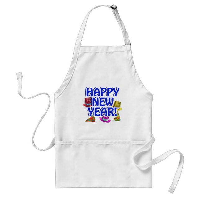 Happy New Year - Blue Text with Party Hats Adult Apron (Front)