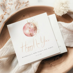 Happy New Year Blush Pink Rose Gold Disco Ball  Napkins