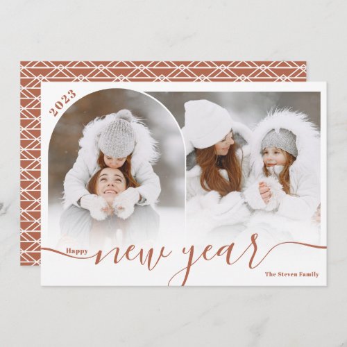 Happy New Year boho 2 photo arch overlay collage Holiday Card