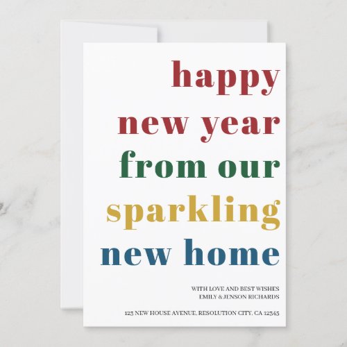 Happy New Year Bold Typography New Home Announcement