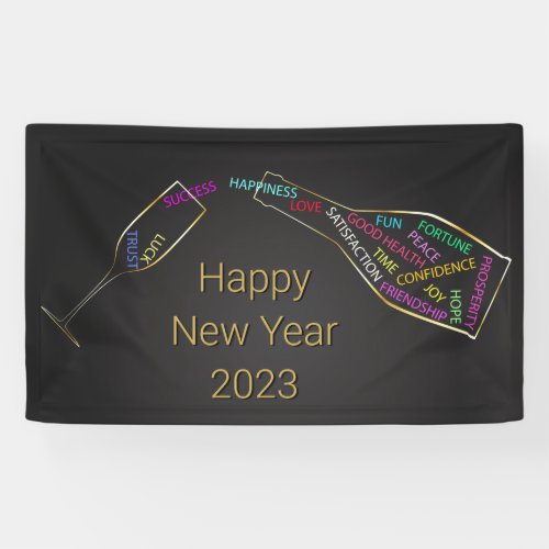 Happy New Year Bottle Glass Colorful Motivation Banner