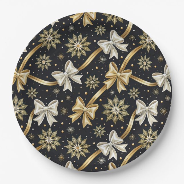 Happy New Year Bows  Paper Plates (Front)