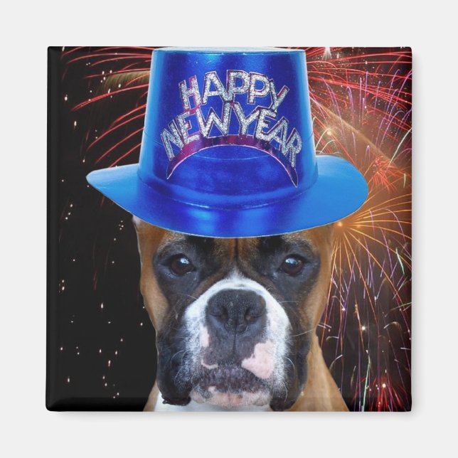 Happy New Year Boxer dog magnet (Front)