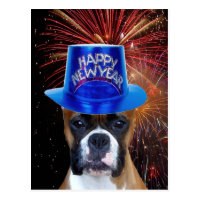 Happy New Year Boxer dog postcard