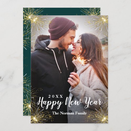 Happy New Year Bright Sparkling Sparkler Photo Holiday Card