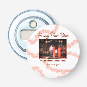 Happy new year brown add photo family name glitter bottle opener