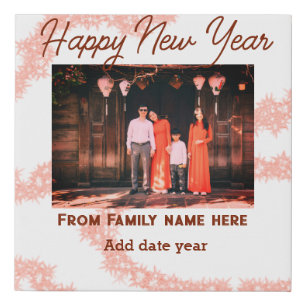Happy new year brown add photo family name glitter faux canvas print