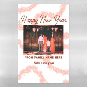 Happy new year brown add photo family name glitter magnetic dry erase sheet