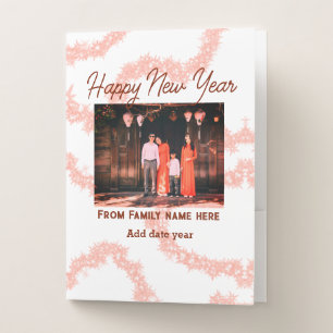 Happy new year brown add photo family name glitter pocket folder