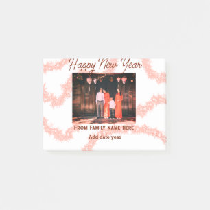 Happy new year brown add photo family name glitter post-it notes