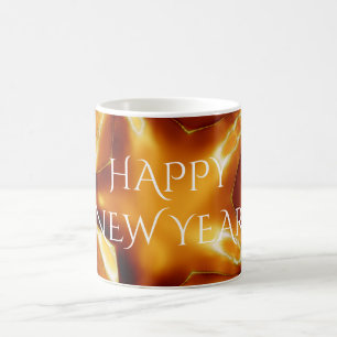 Happy New Year Brown Gold Copper Elegant Star Coffee Mug