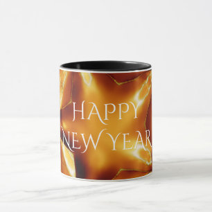 Happy New Year Brown Gold Copper Elegant Star Mug