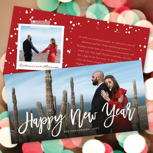 Happy New Year Brush Script Calligraphy Photo Holiday Card