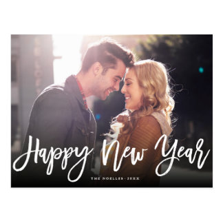 Happy New Year Brush Script Holiday Photo Postcard