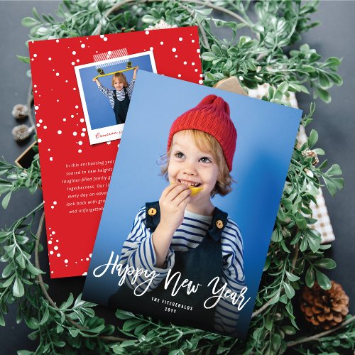 Happy New Year Brushed Script Holiday Photo Card