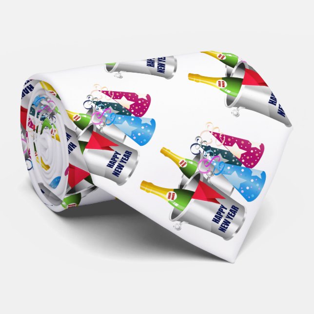Happy New Year Bubbly Neck Tie (Rolled)