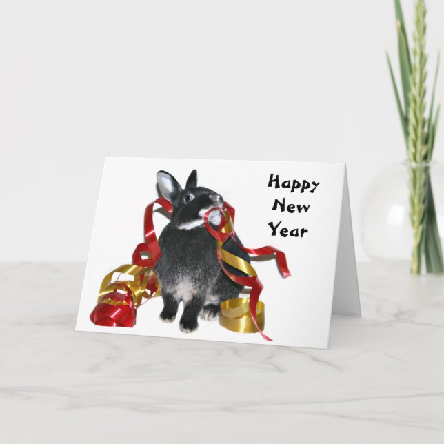 Happy New Year Bunny Holiday Card (Front)