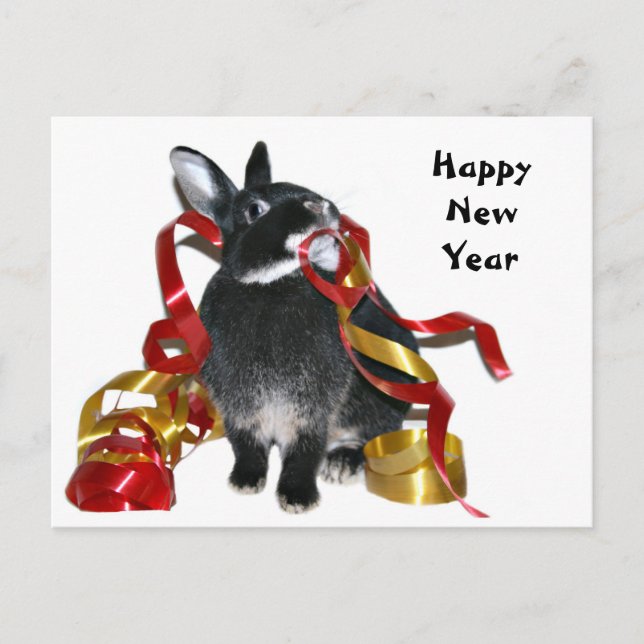 Happy New Year Bunny Holiday Postcard (Front)