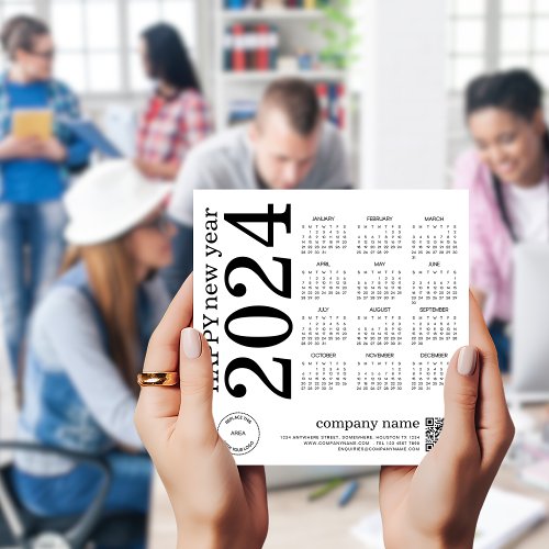 Happy New Year Business 2024 Calendar Logo QR Code Holiday Card