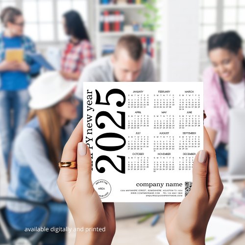 Happy New Year Business 2025 Calendar Logo QR Code Holiday Card