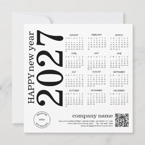 Happy New Year Business 2027 calendar Logo QR Code Holiday Card