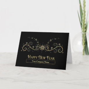 HAPPY NEW YEAR - Business - BLACK/GOLD SNOWFLAKES Holiday Card